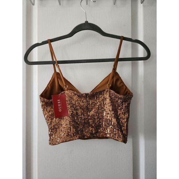 Guess Women's Sequin‎ Knit top V-Neck Spaghetti Strap Gold  Color Size XS - Picture 3 of 6